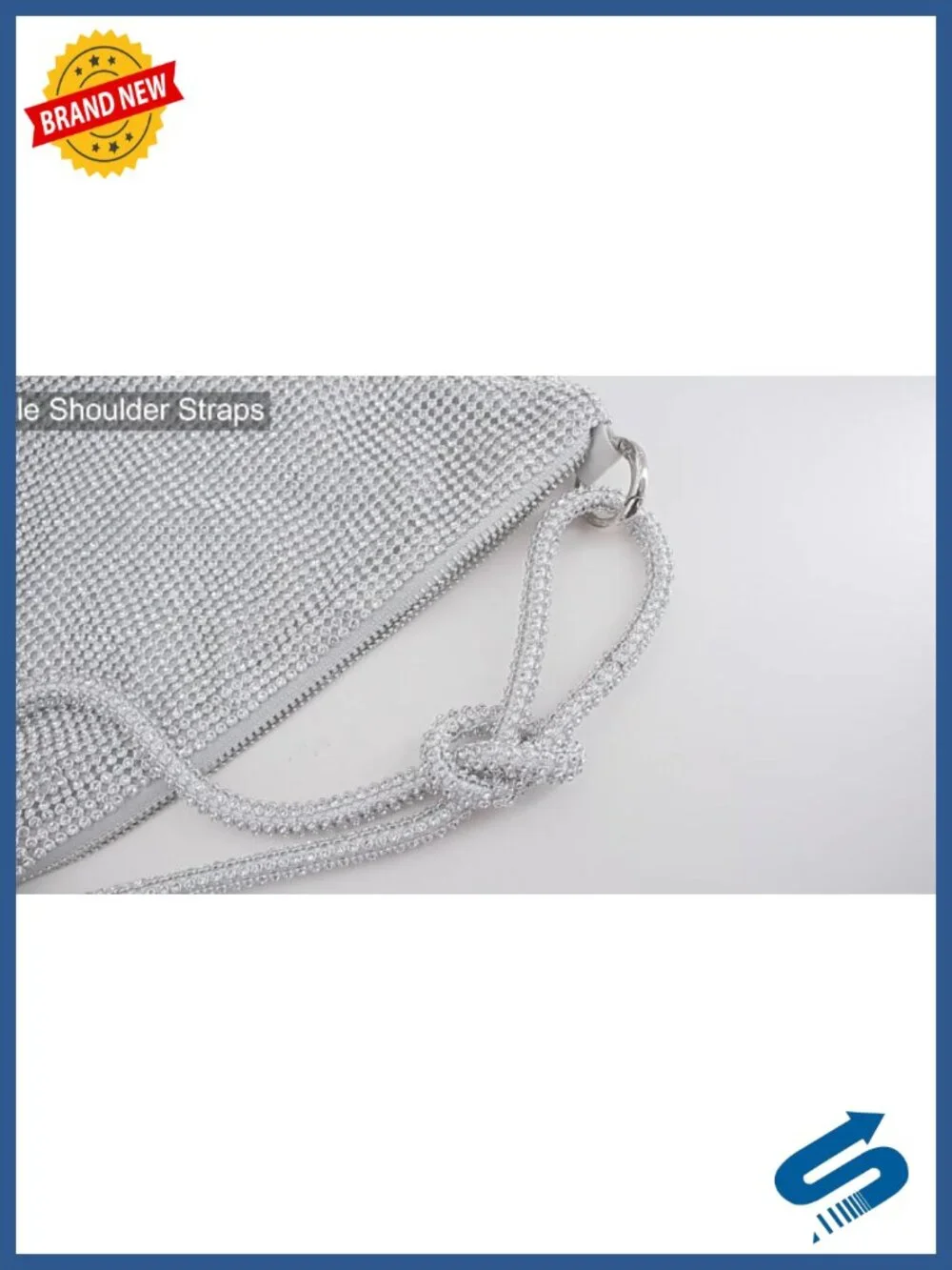 Rhinestone Hobo Evening Bag with Zipper Closure & Adjustable Strap